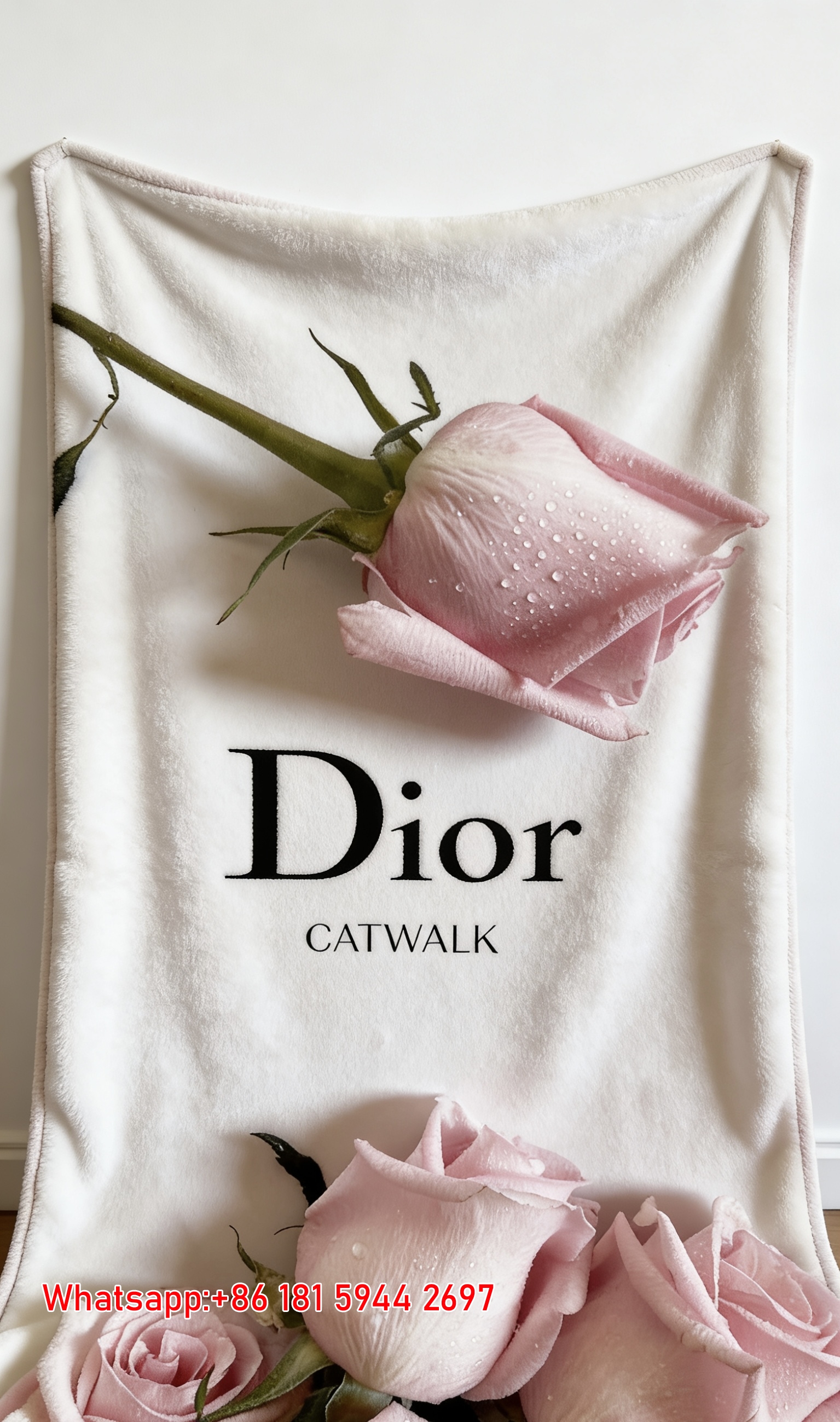 Dior Pink Rose Flannel Sofa Throw Blanket D065